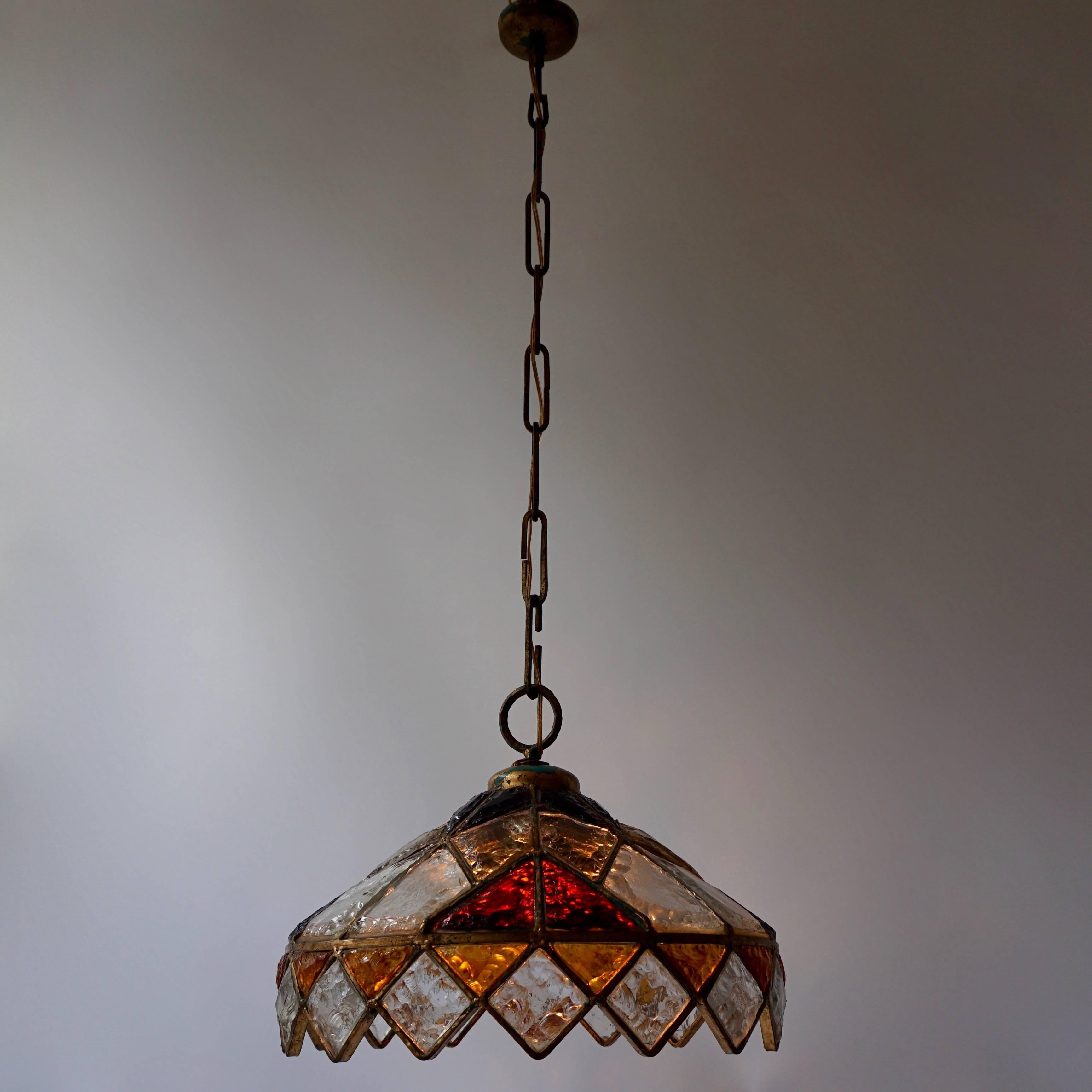 20th Century Rare Colored Stained Glass Ceiling Light