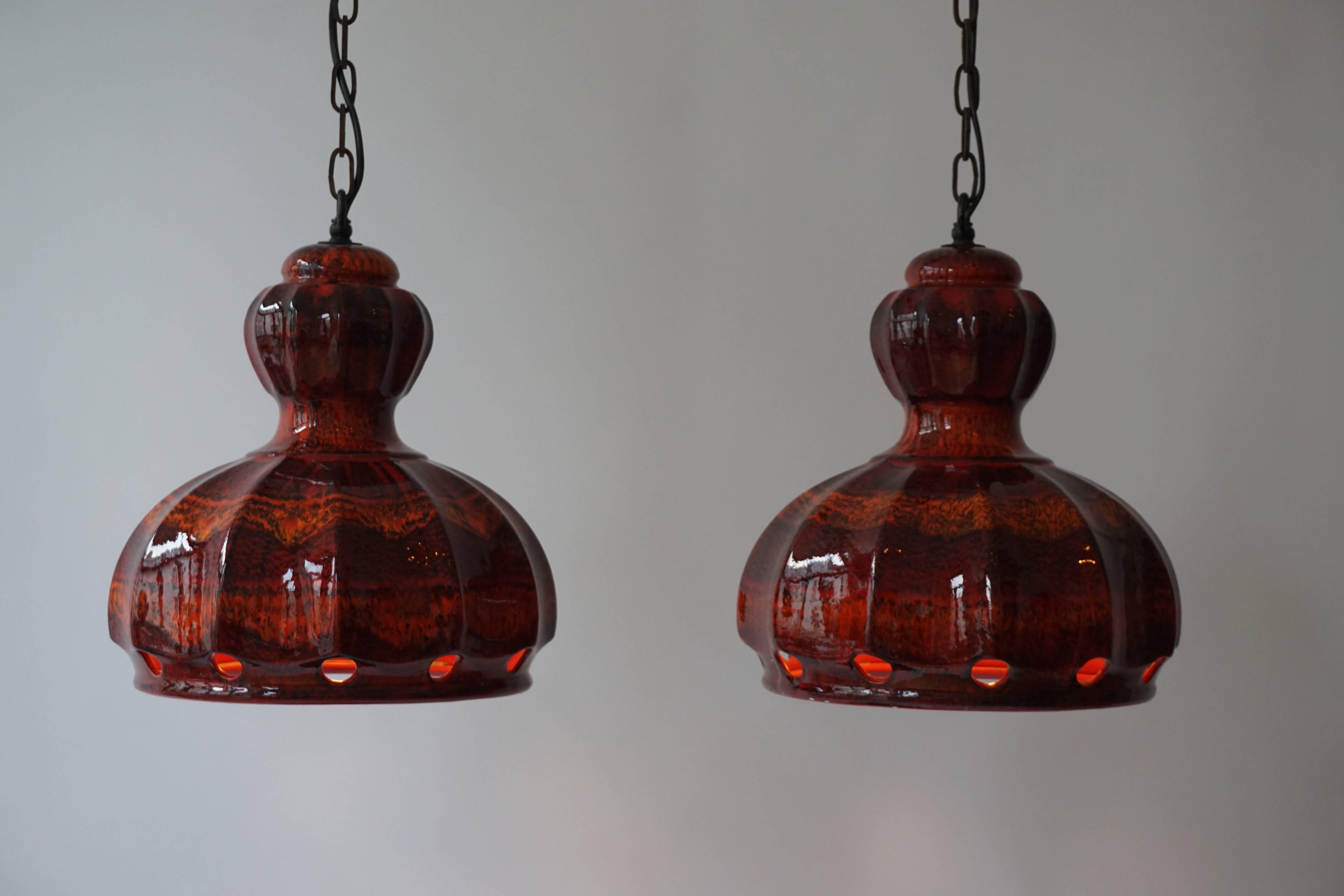 Italian Two Red Ceramic Pendant Lights