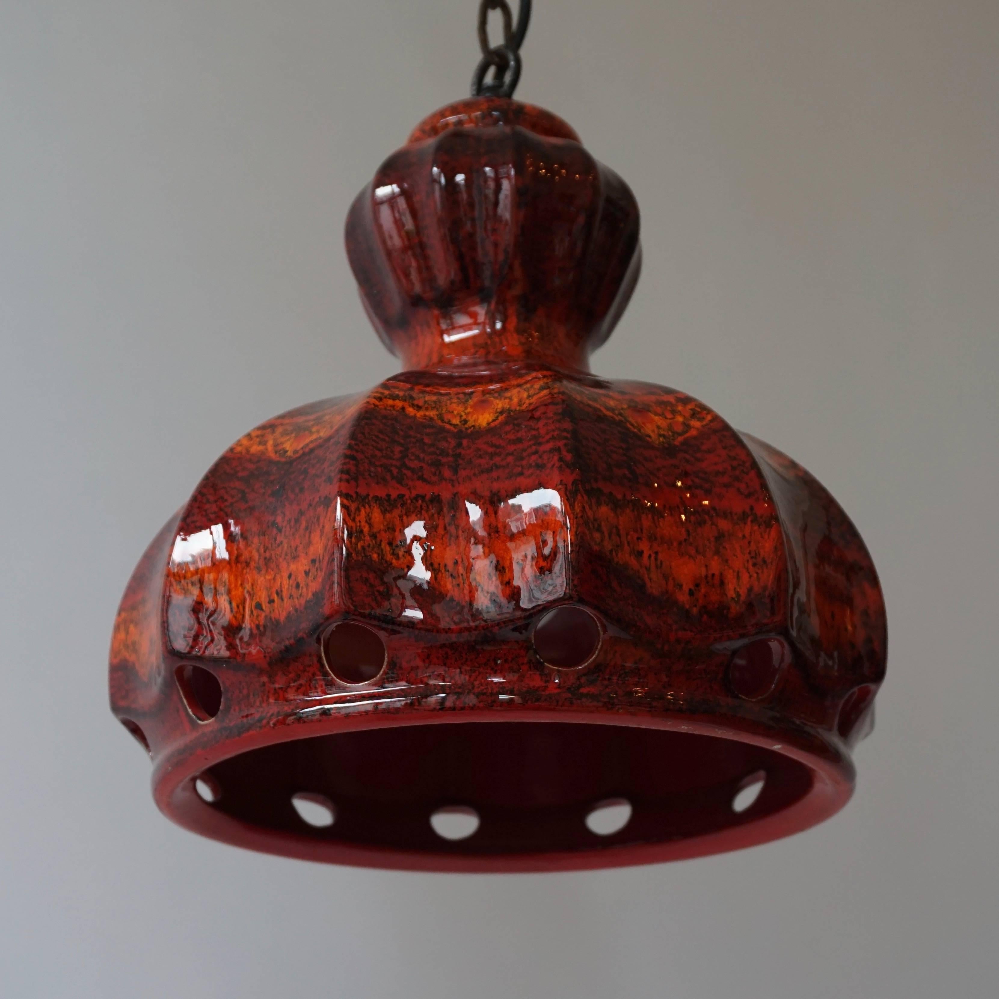 Two Red Ceramic Pendant Lights In Good Condition In Antwerp, BE