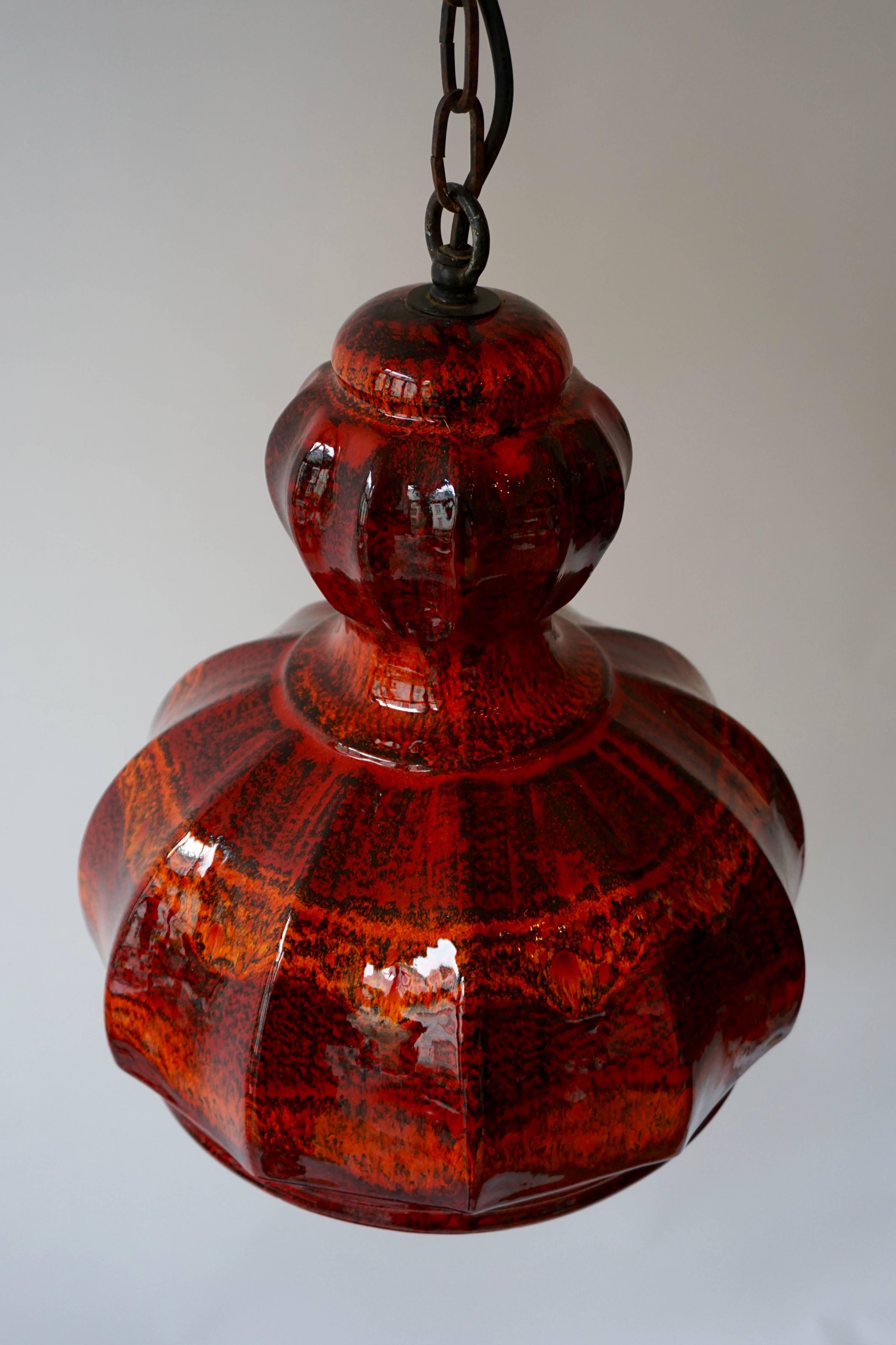 20th Century Two Red Ceramic Pendant Lights