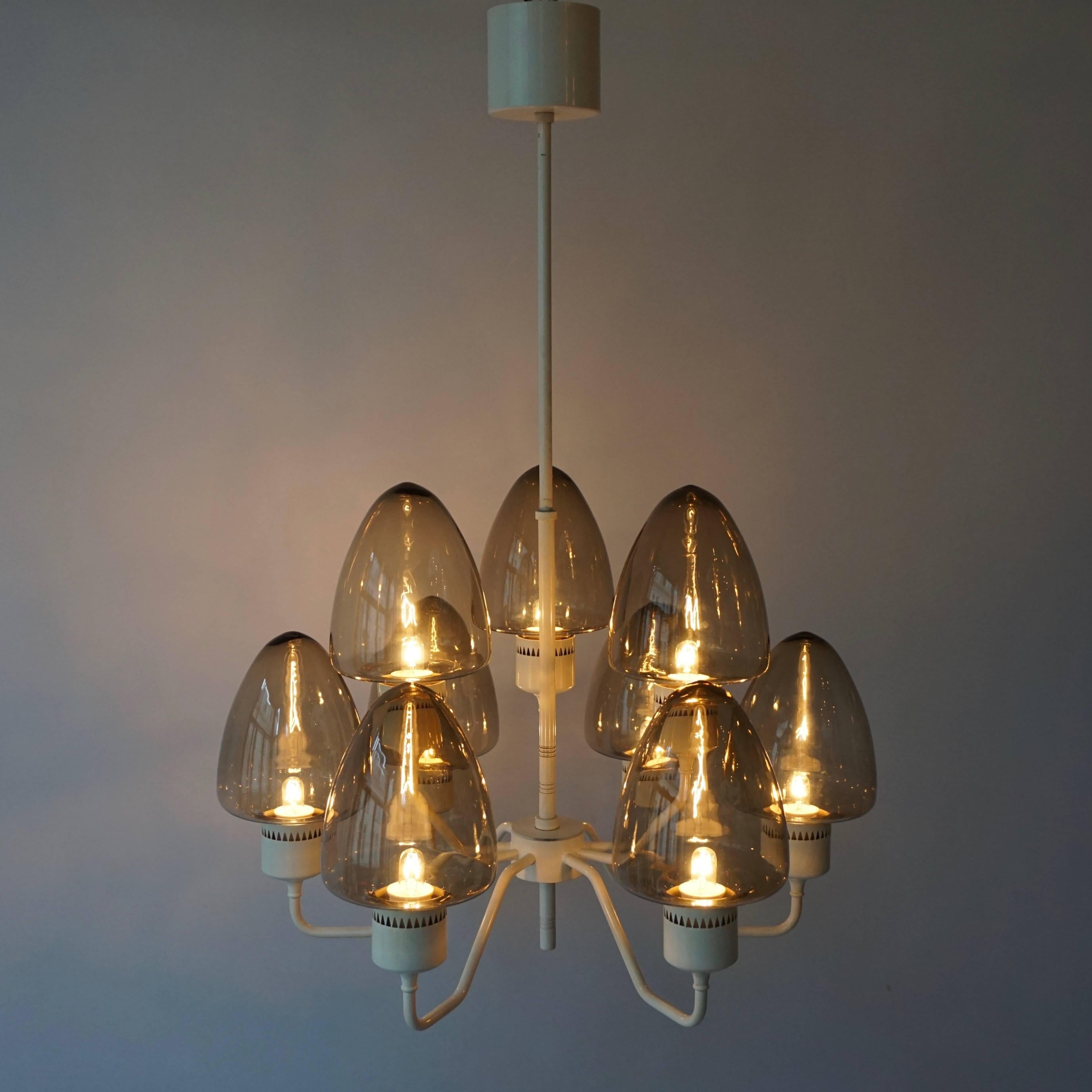 Metal Mid-Century Swedish Glass Chandelier by Hans-Agne Jakobsson For Sale