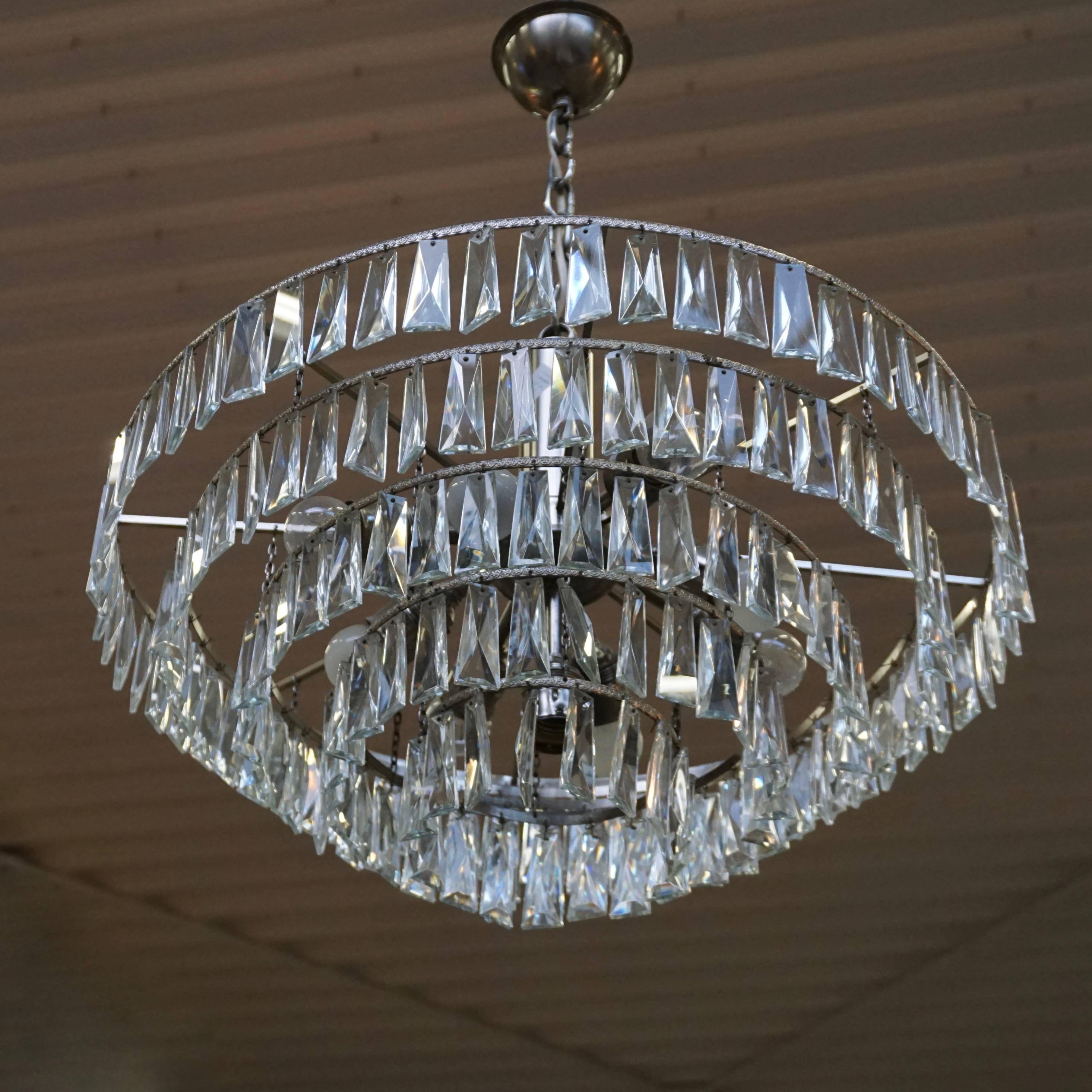 Italian Four Crystal Glass and Brass Chandeliers For Sale