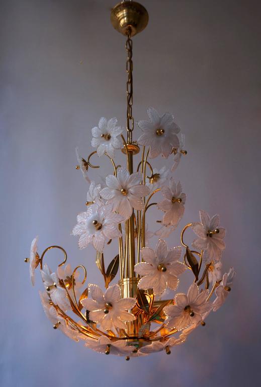 Gilded Brass and Glass Flower Chandelier at 1stDibs