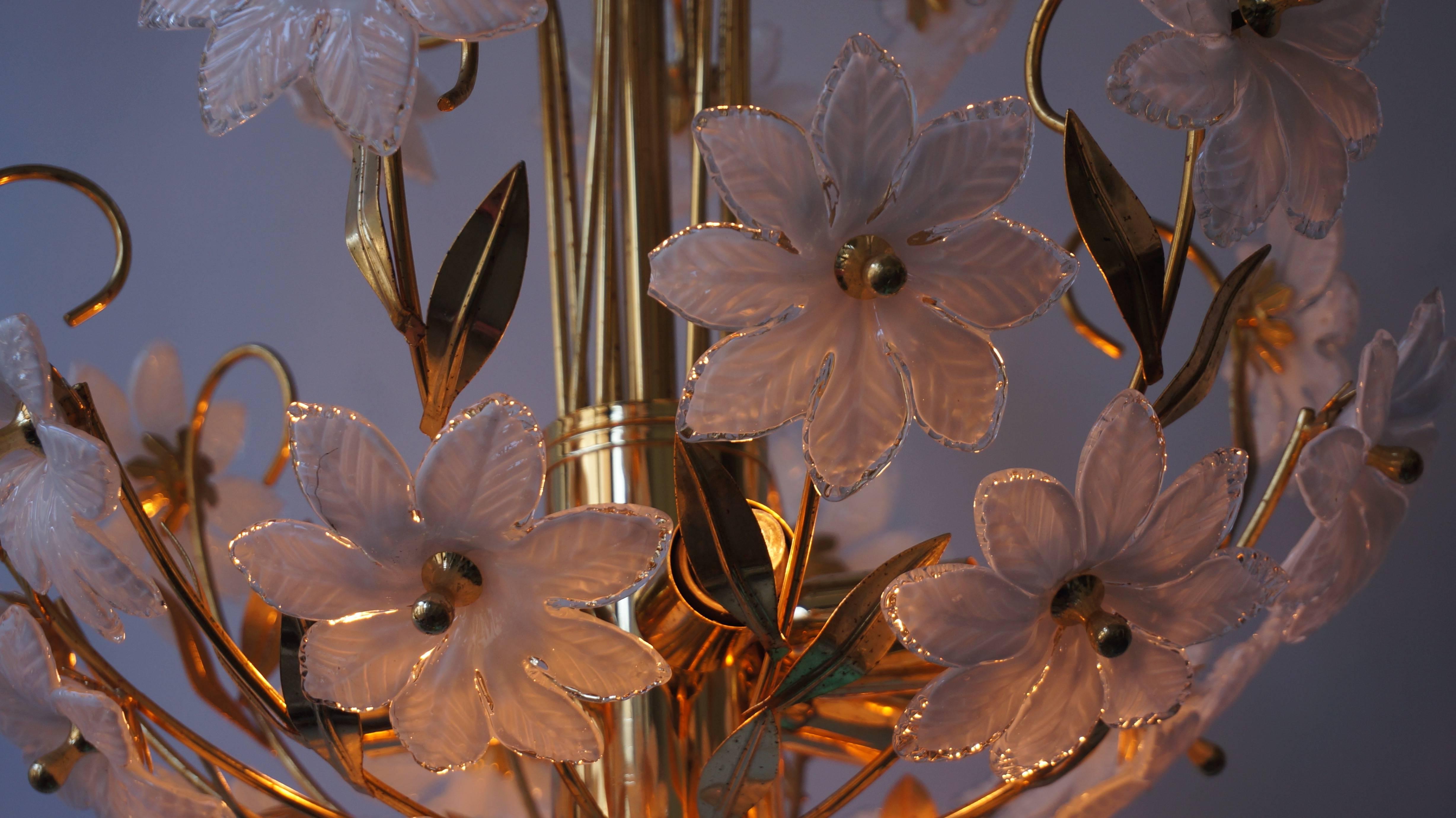 Gilded Brass and Glass Flower Chandelier 1