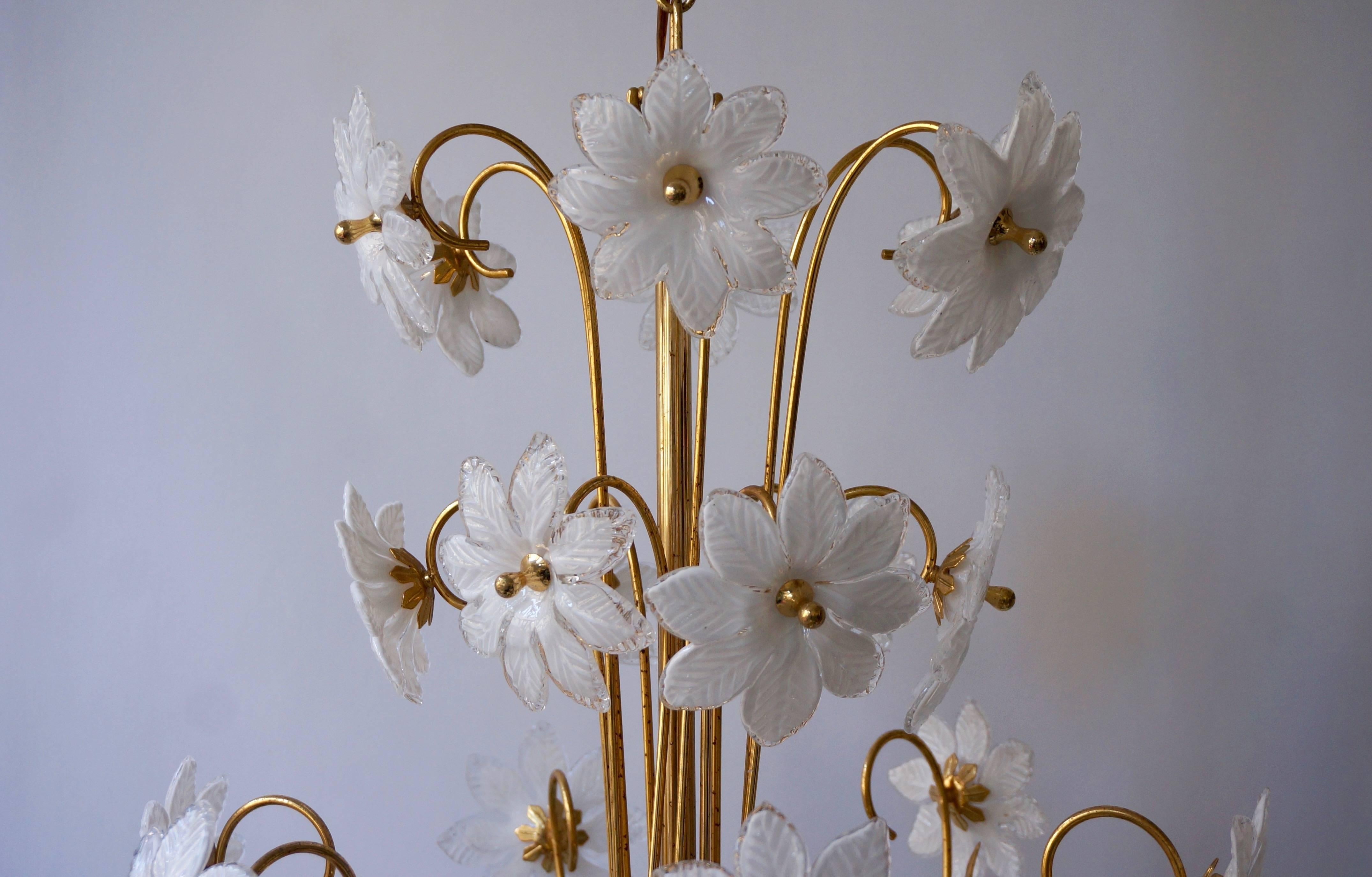 Gilded Brass and Glass Flower Chandelier 3
