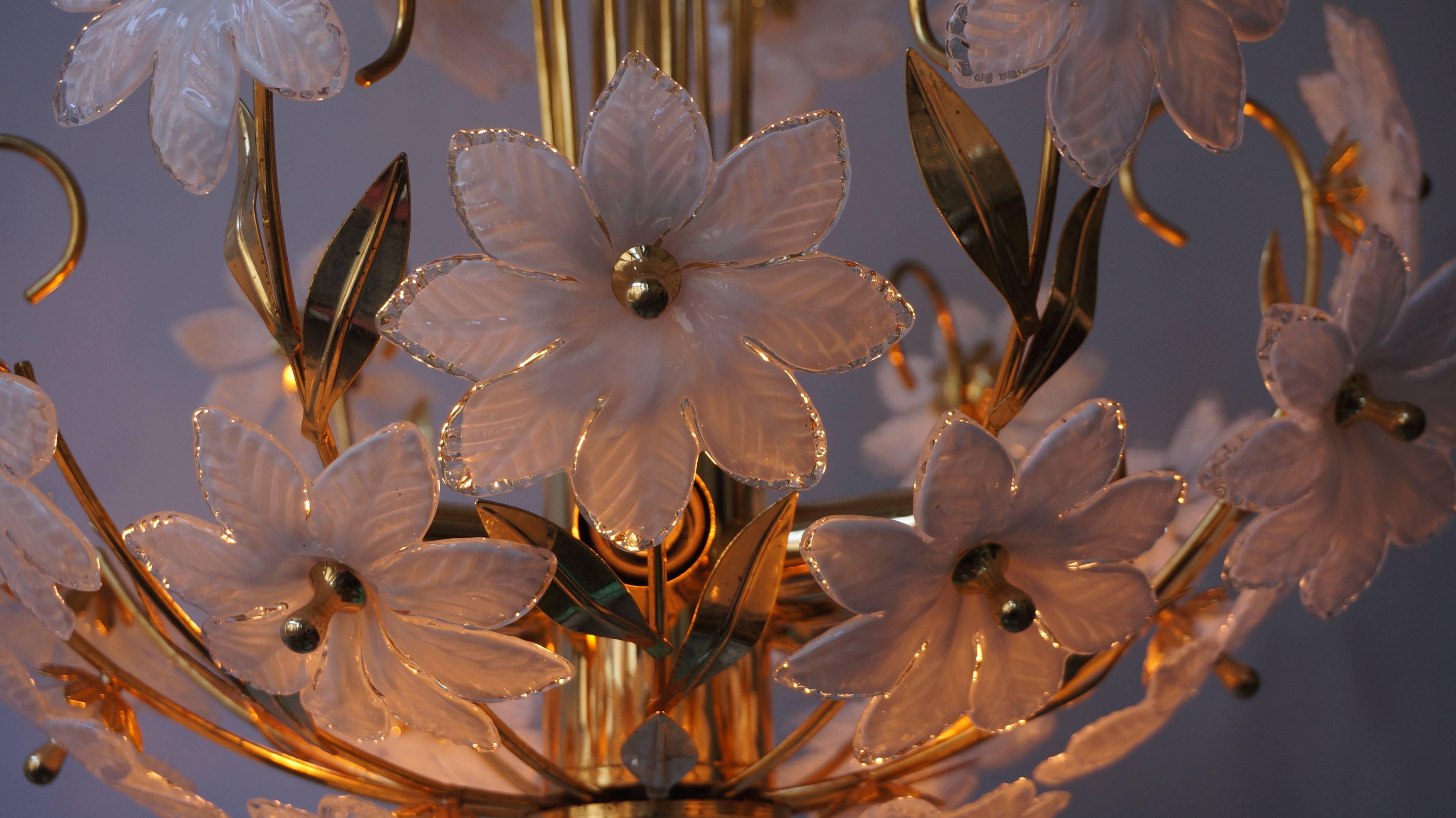 Gilded Brass and Glass Flower Chandelier 2