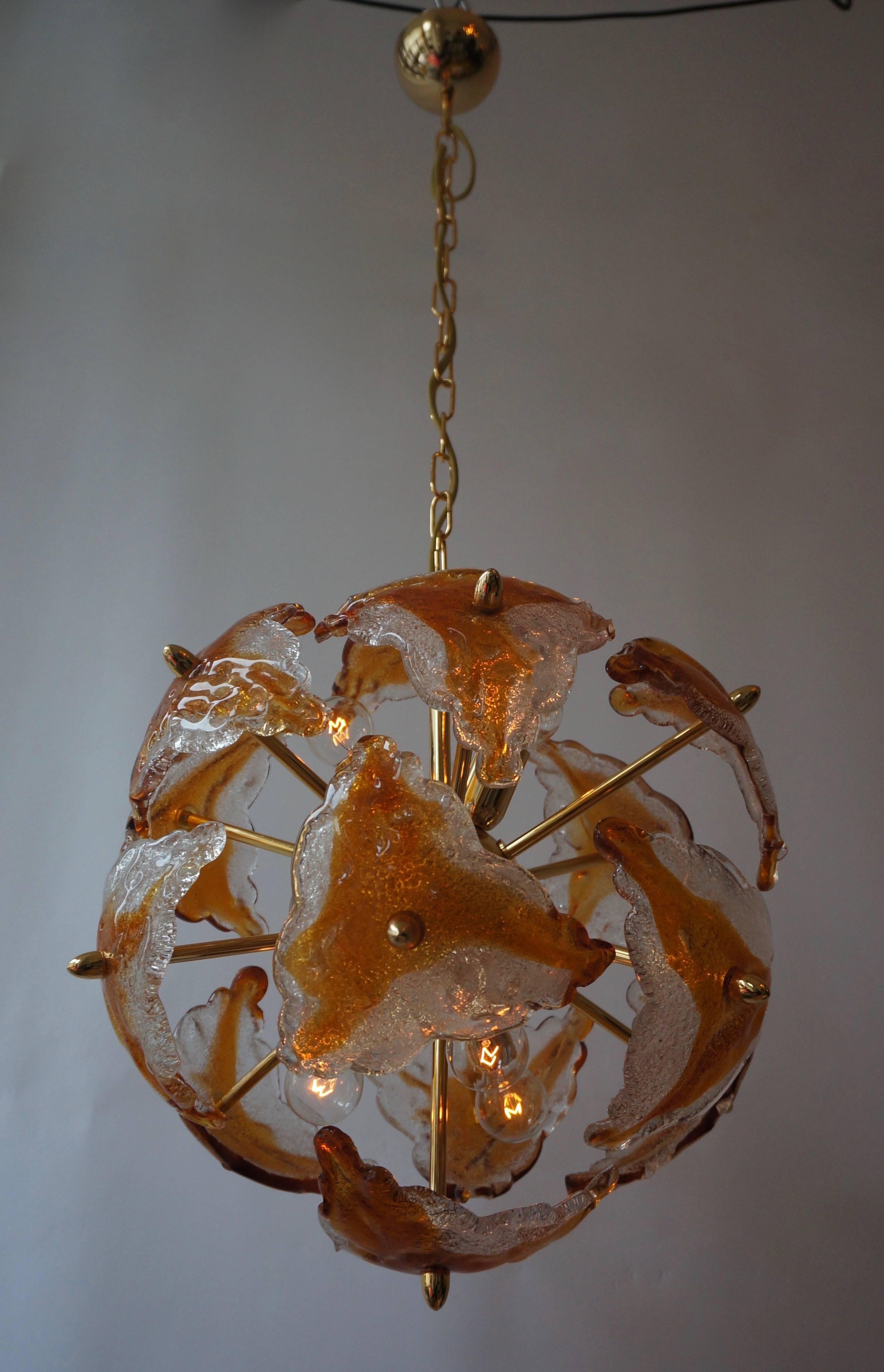20th Century Three Murano Glass and Brass Sputnik Chandeliers For Sale