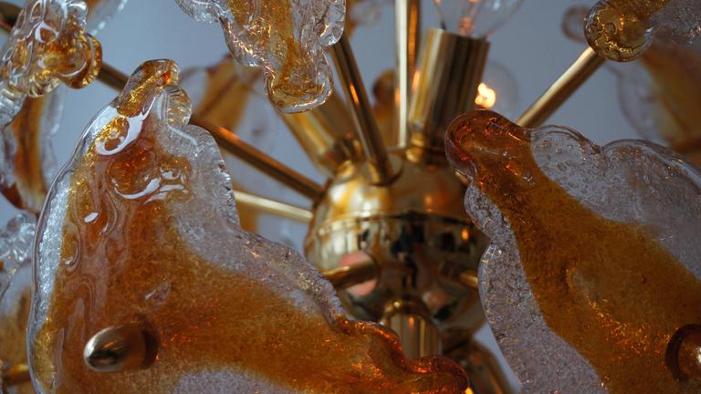 Three Murano Glass and Brass Sputnik Chandeliers For Sale 3