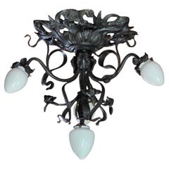 Enchanting French Art Nouveau Flush Mount Chandelier