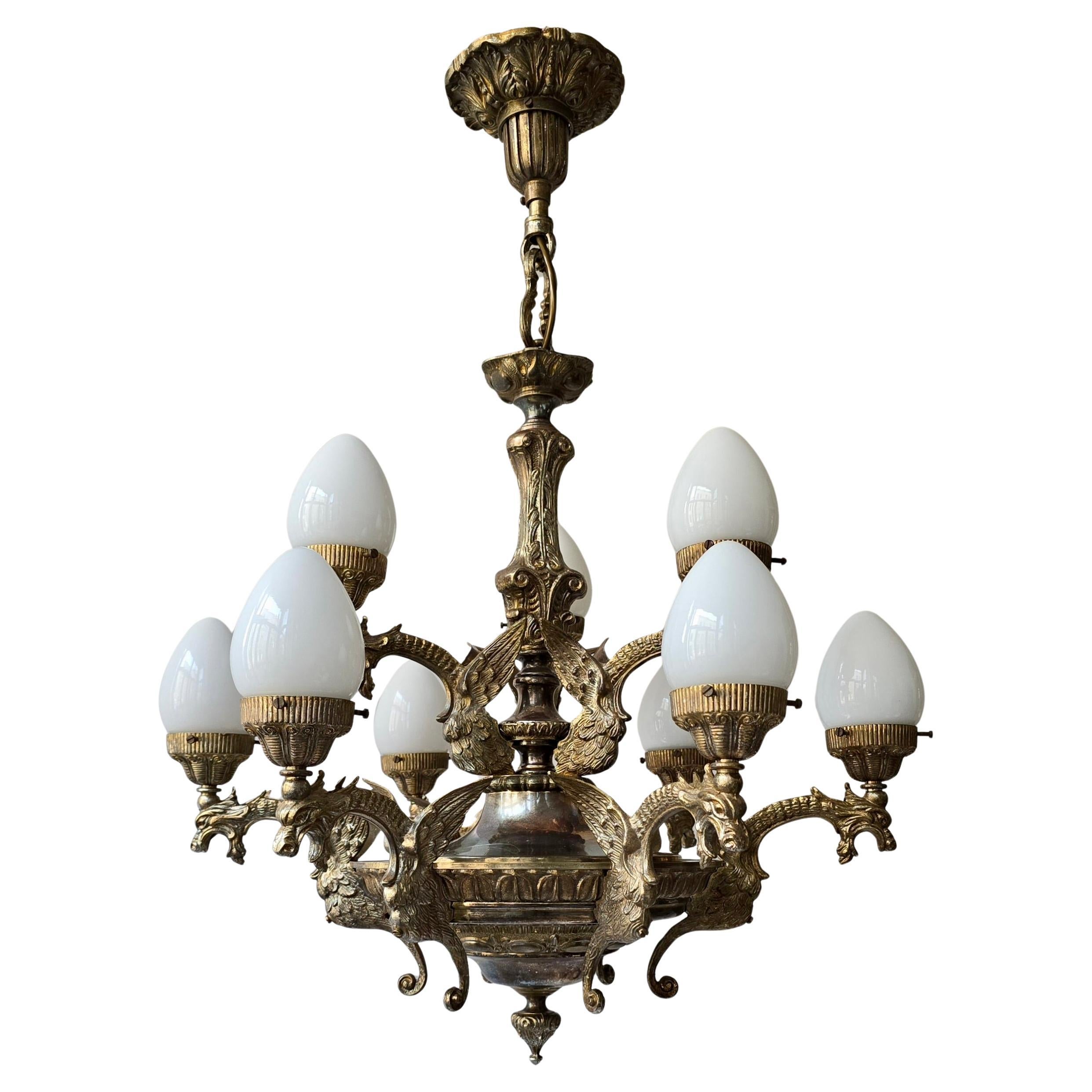 Chandelier with Dragons and Opaline Glass