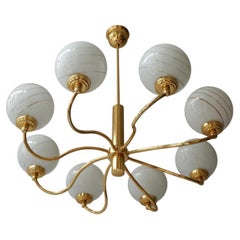 Two Elegant Italian Mid-Century Brass and Glass Chandeliers, 1970s