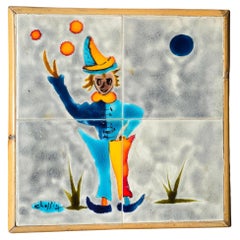 Bamboo and Hand-Painted Ceramic Tile Side Table