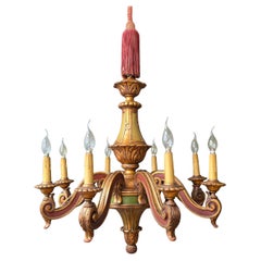 Monumental Architectural Italian Baroque Revival Giltwood 8-Light Chandelier