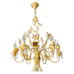 French Crystal Flower and Rose Chandelier, 1960s