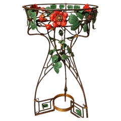 Exceptional Art Nouveau Wrought Iron Plant Stand, circa 1900