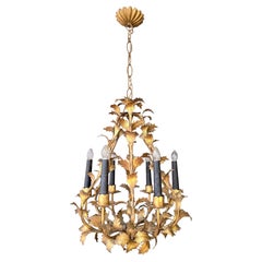 French Gilt Tôle Six-Light Leaf Chandelier, 1940s