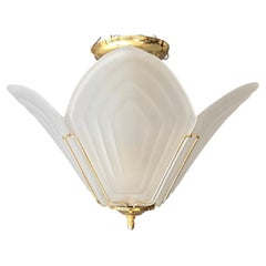 Italian Mid-Century Modern Sculptural Frosted Glass Flush Mount Ceiling Light