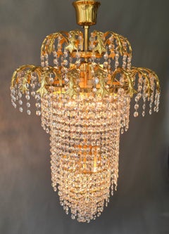 Italian Brass and Crystal Waterfall Chandelier with Seven Lights, 1970s