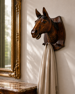 Mid-Century Hand-Carved Wooden Horse Head Coat Rack Wall Sculpture, 1960s