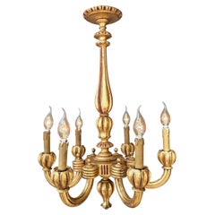 Lustre italien florentin à six lumières en bois doré, début du XXe siècle, vers 1920