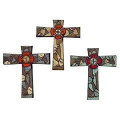 Belgian Modernist Glazed Ceramic Wall Cross, 1970s