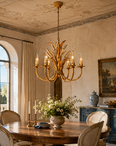 Italian Florentine Gilt and Silvered Tole Wheat Chandelier, 1950s