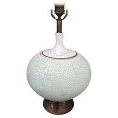 1950s Porcelain Table Lamp with Celadon Crackle Glaze and Brass Base