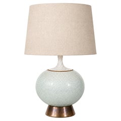 1950s Porcelain Table Lamp with Celadon Crackle Glaze and Brass Base