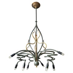 French Art Nouveau Whiplash Nine-Light Chandelier, circa 1900