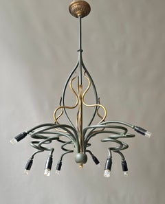 French Art Nouveau Whiplash Nine-Light Chandelier, circa 1900