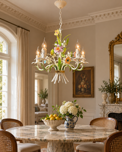 Italian Polychrome Floral Tole Chandelier, circa 1960