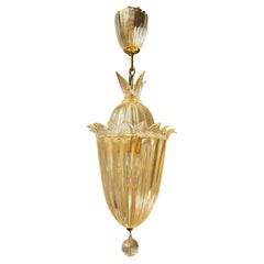 Barovier & Toso Murano Gold Glass Lantern Pendant, Italy, Late 20th Century