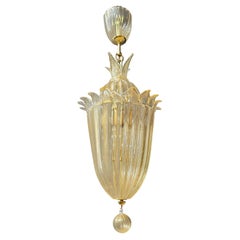 Barovier & Toso Murano Gold Glass Lantern Pendant, Italy, Late 20th Century