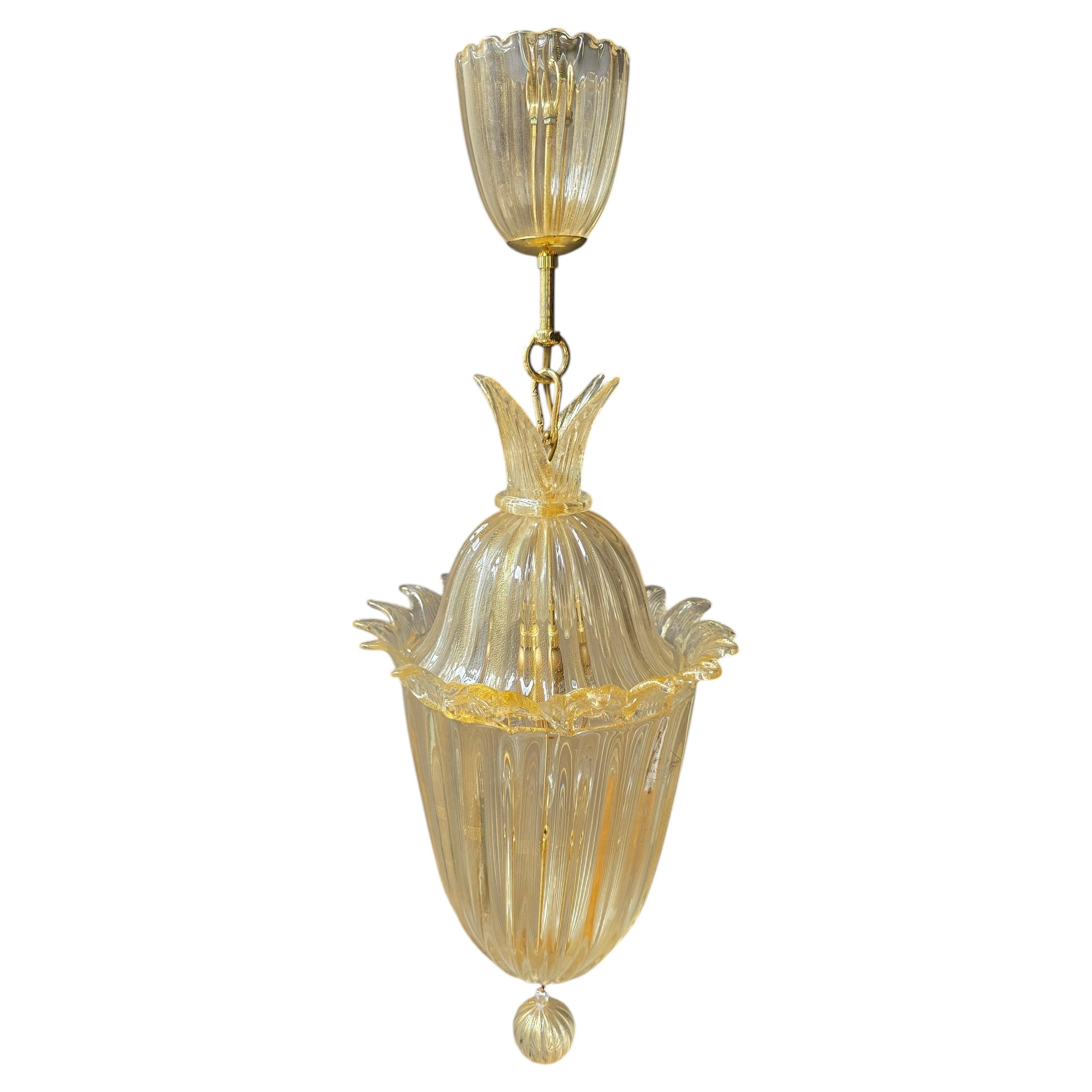 Barovier and Toso Murano Gold Glass Lantern Pendant, Italy, Late