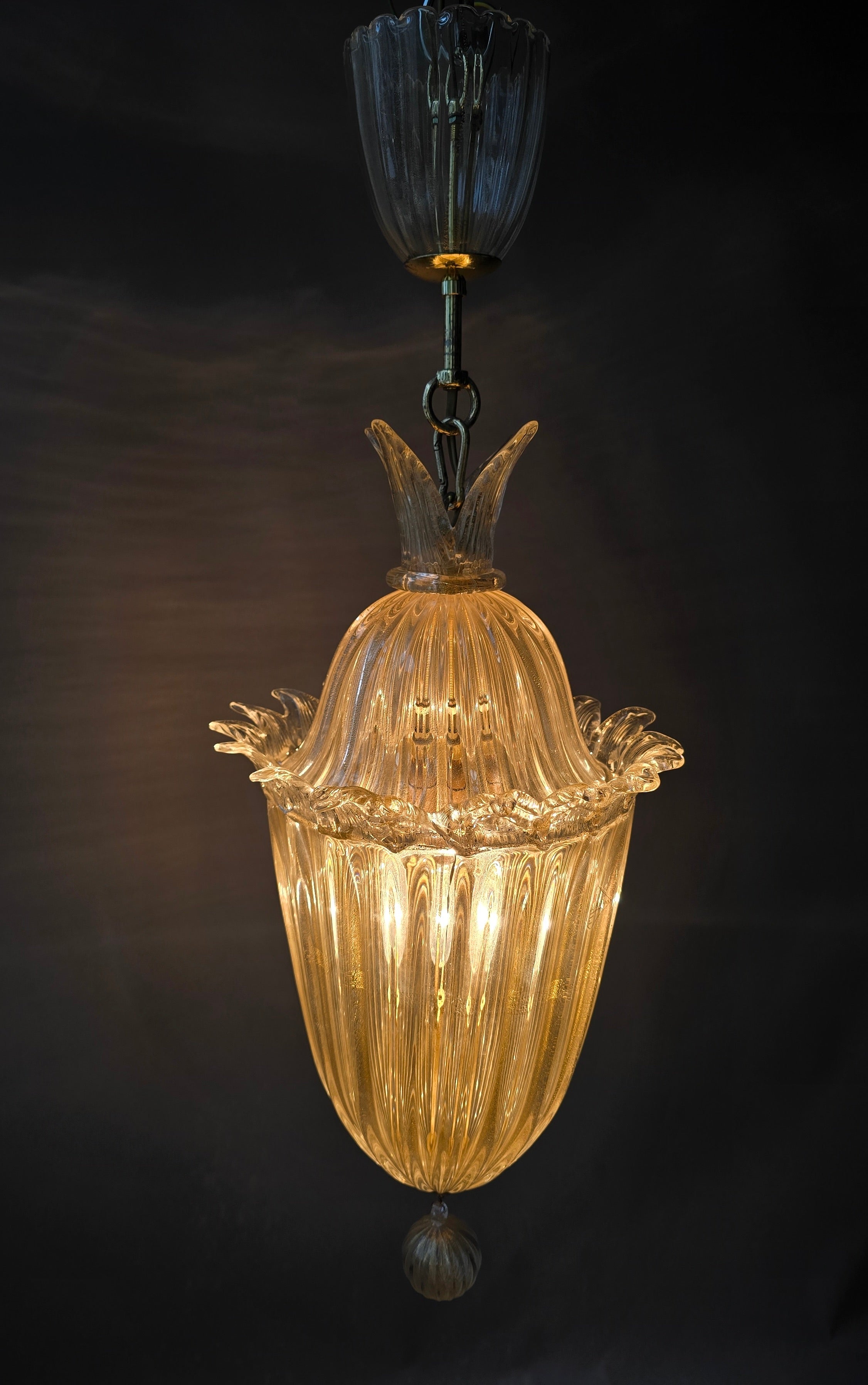 Barovier and Toso Murano Gold Glass Lantern Pendant, Italy, Late