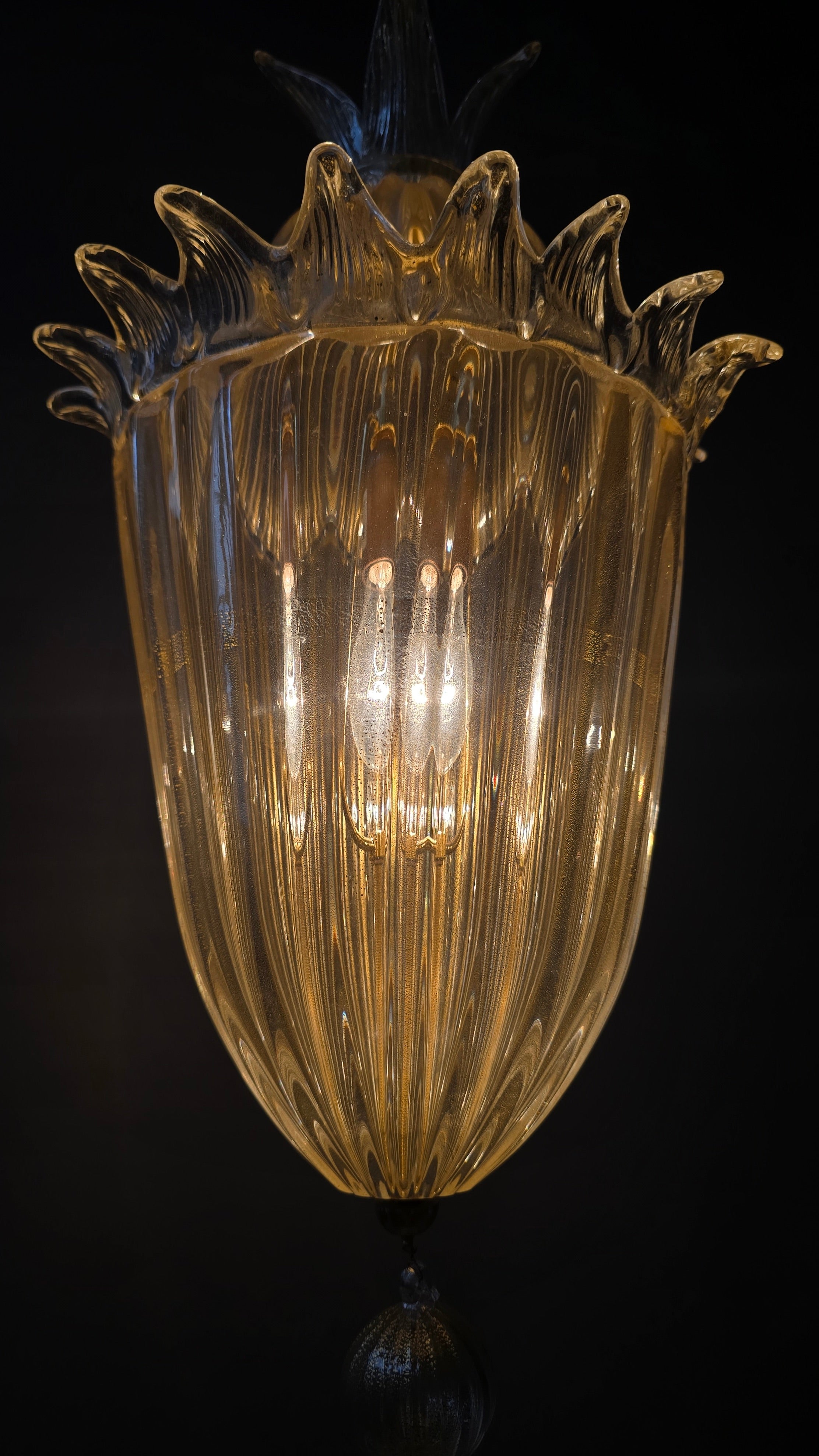 Barovier and Toso Murano Gold Glass Lantern Pendant, Italy, Late