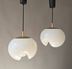 Peill & Putzler ‘Wave’ Opaline Glass Pendant Lights, Germany, 1970s