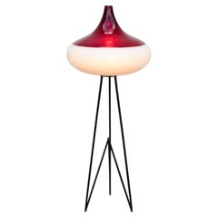 Italian Mid-Century Tripod Floor Lamp with Thick Bicolor Murano Glass