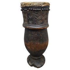 Large Carved Pedestal Drum Attributed to the Kuba Peoples, Congo