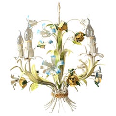 Italian Florentine Floral Tole Chandelier, 5 Lights, 1960s–1970s