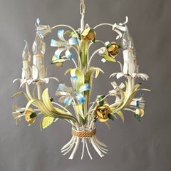 Italian Florentine Floral Tole Chandelier, 5 Lights, 1960s–1970s