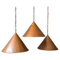 Set of Three Danish Hand-Hammered Copper Pendant Lights, Attributed to E.S. Horn