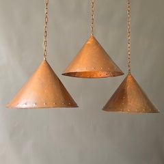Set of Three Danish Hand-Hammered Copper Pendant Lights, Attributed to E.S. Horn