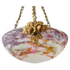 Rare Multicolored Pâte de Verre and Bronze Chandelier by Muller Frères, France
