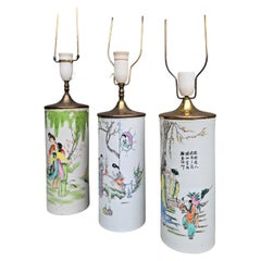 Trio of Chinese Famille Rose Porcelain Table Lamps, Republic Period, circa 1930