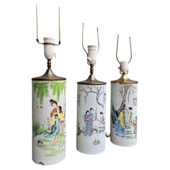Trio of Chinese Famille Rose Porcelain Table Lamps, Republic Period, circa 1930