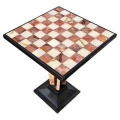 Italian Art Deco Revival Onyx & Black Marble Chess Table / Side Table, 1970s