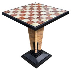 Italian Art Deco Revival Onyx & Black Marble Chess Table / Side Table, 1970s
