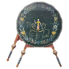 19th Century Dutch Folk Art Tilt-Top Cricket Table with Biblical and Allegorical