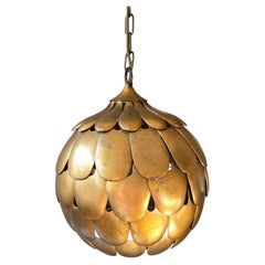 1950s Italian Gilt Scallop Pendant Light, Attributed to S. Salvadori